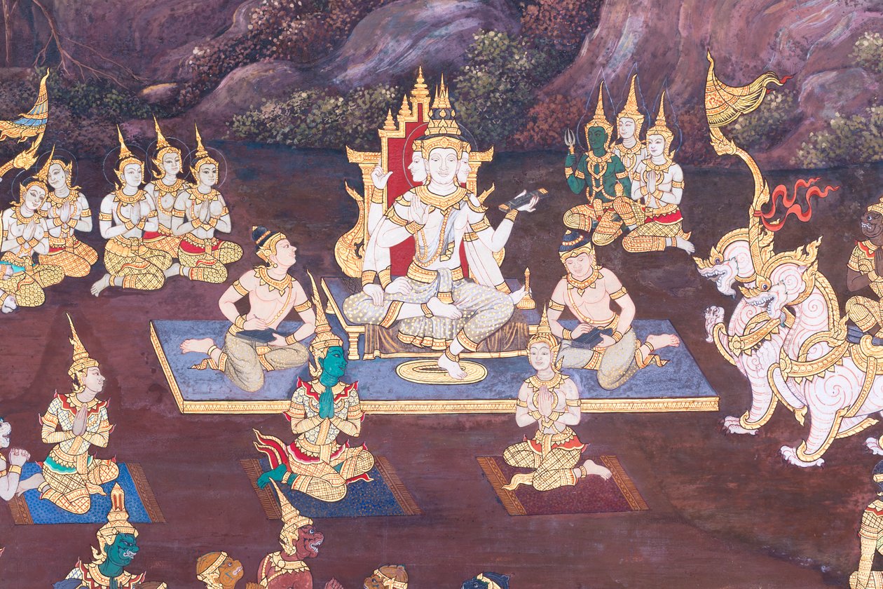 Mural Depicting Scenes from the Ramayana at Wat Phra Kaeo, the Royal Grand Palace, Bangkok, Thailand by Thai School