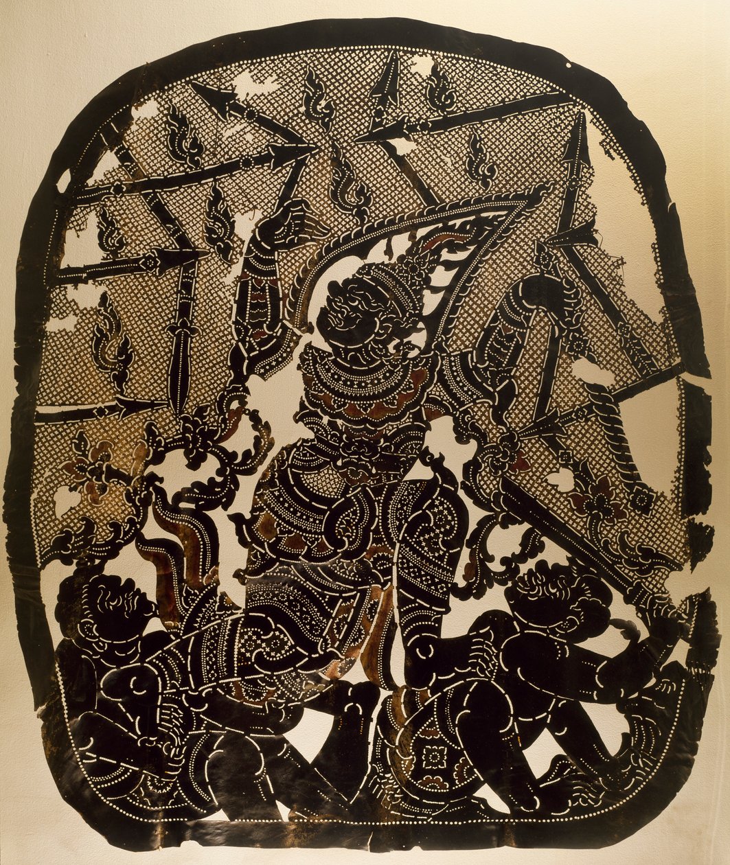Scene from Nang Yai Shadow Puppet Theatre Representing Virunjambang, Army General Dasakantha by Thai School