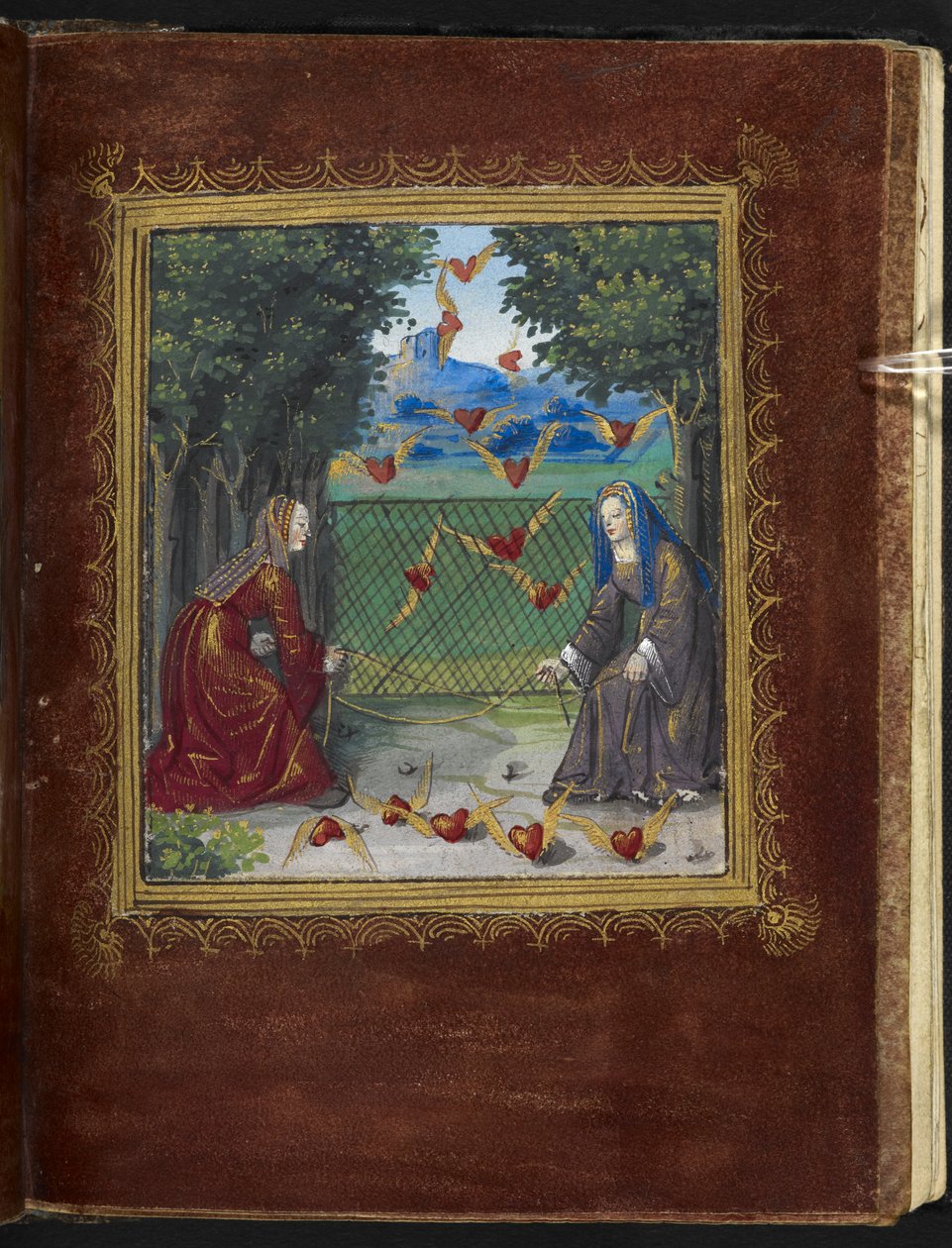 Maids and winged hearts, miniature from the 
