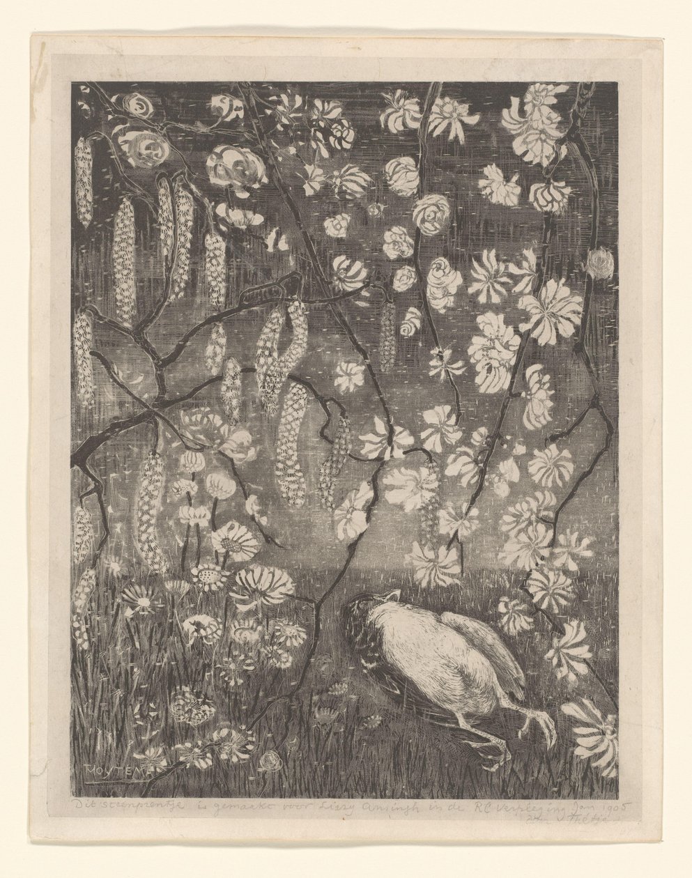 Dead Bird Under Hazel and Honeysuckle Branches by Theo van Hoytema