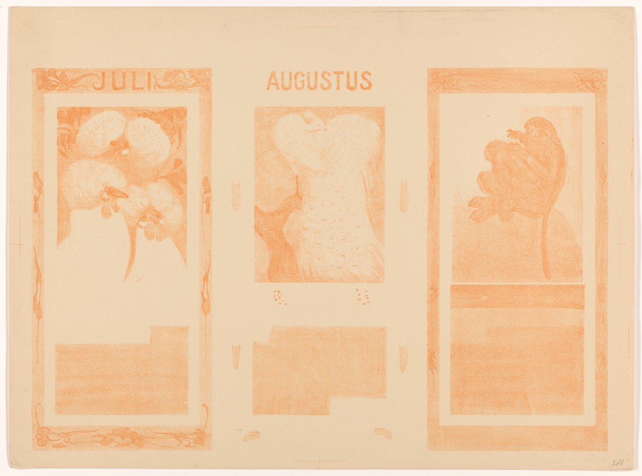 Calendars for July, August and November 1910 by Theo van Hoytema