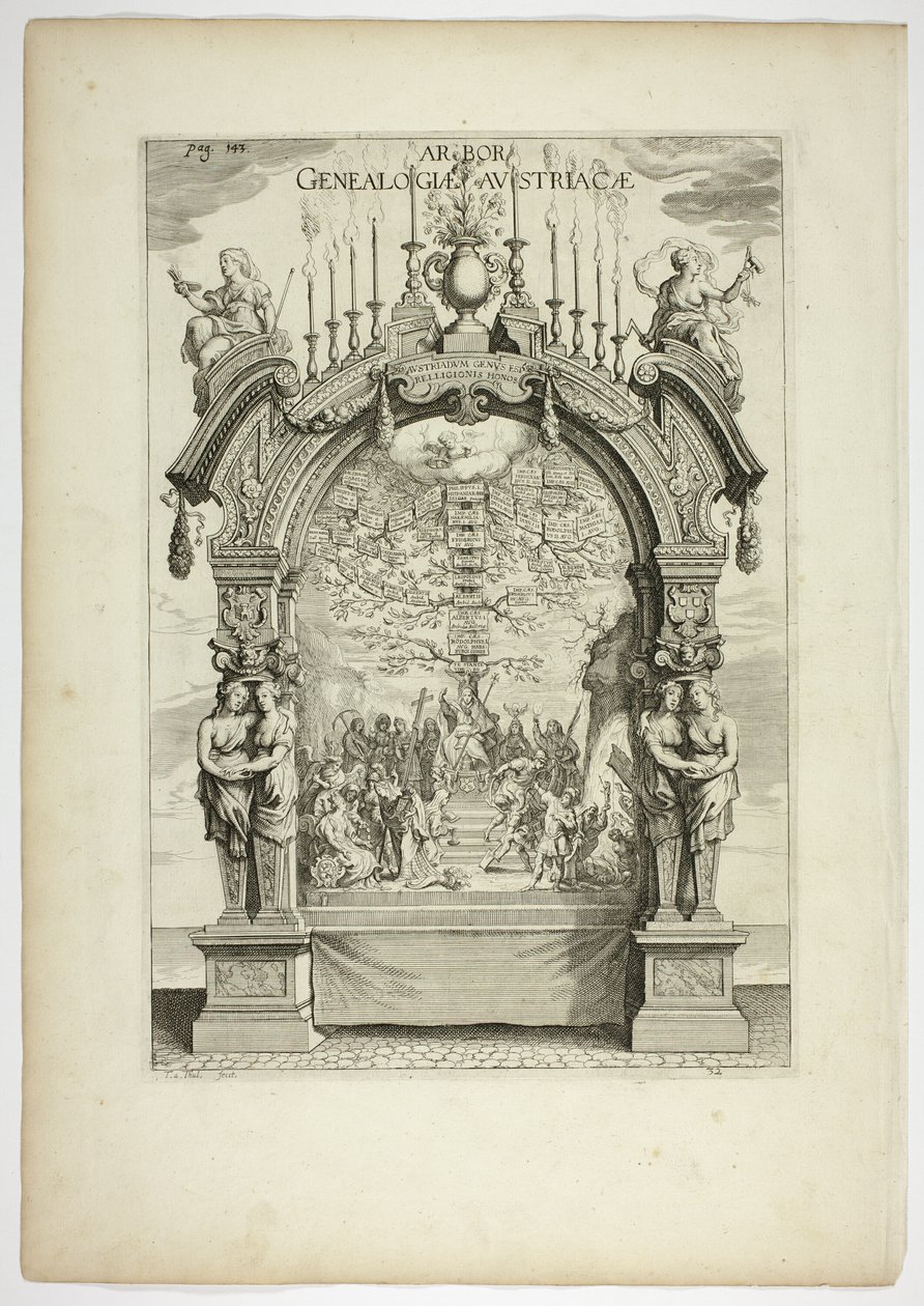 Genealogical Tree of the Austrian Royal Family, plate 32 from Casperius Gevartius, Pompa Introitus Honori Serenissimi Principis Ferdinandi by Theodoor van Thulden