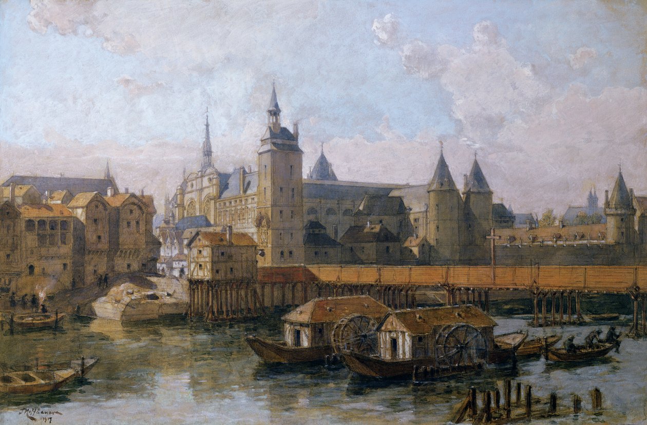 The Ile de la Cite and the Palais de Justice in the 16th century by Theodor Josef Hubert Hoffbauer