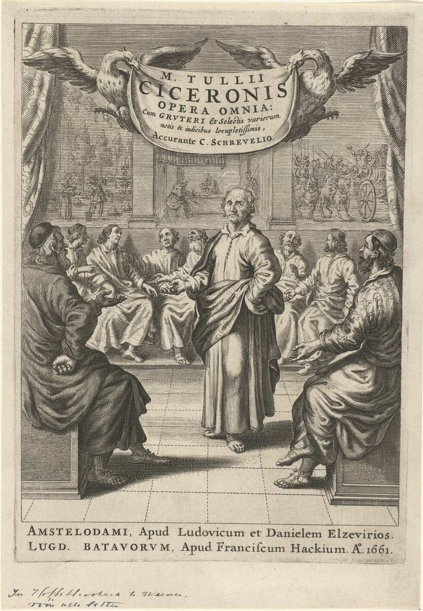 Cicero and Discussing Figures (Title Page for: Cicero, Opera Omnia, 1661) by Theodor Matham