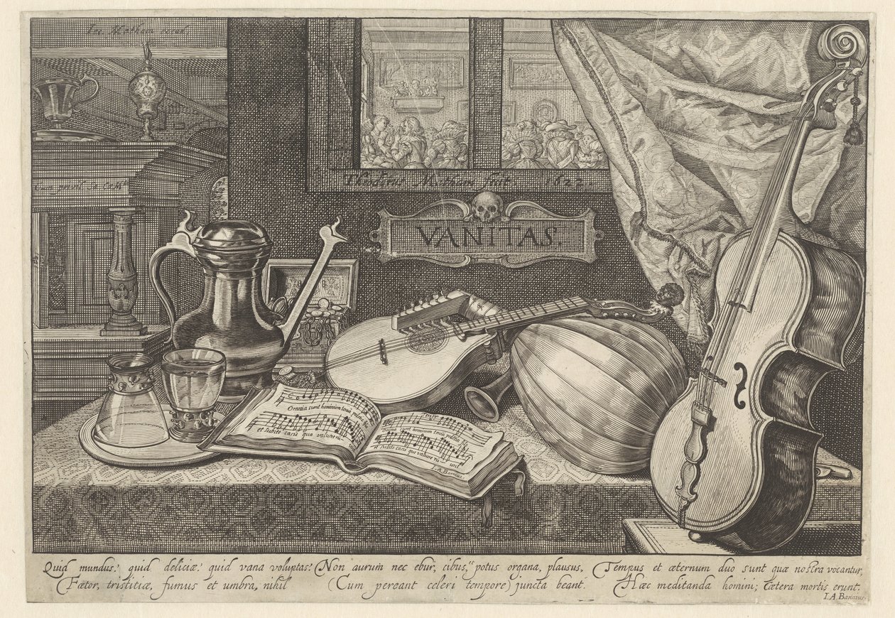 Vanitas Still Life with Musical Instruments by Theodor Matham