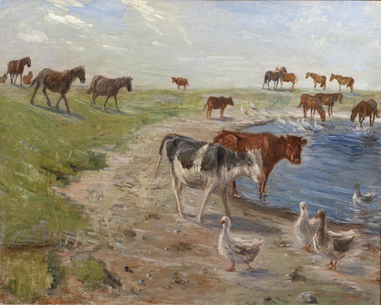 Calves and Geese at a Watering Hole on the Island of Saltholm by Theodor Philipsen