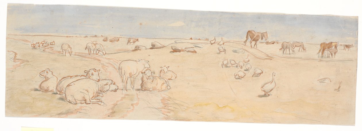Sheep and Geese on Saltholm (draft for decoration of punch bowl) by Theodor Philipsen