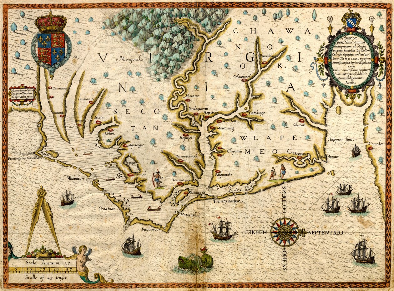 Map of Virginia by Theodor de Bry