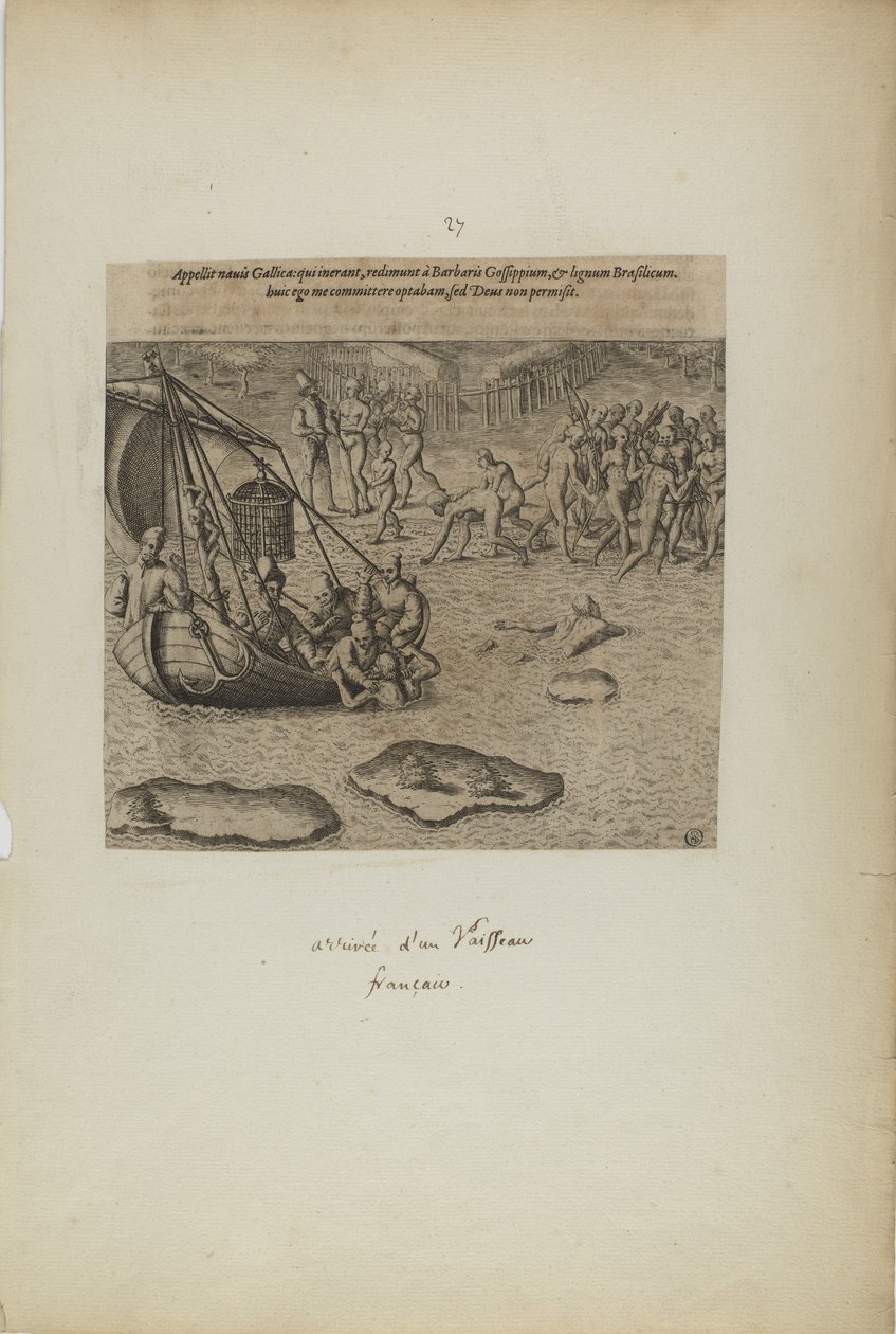 Appellit navis gallicai: qui inerant, redimunt a barbaris gossip pium... (from book, Americae, part three) by Theodor de Bry