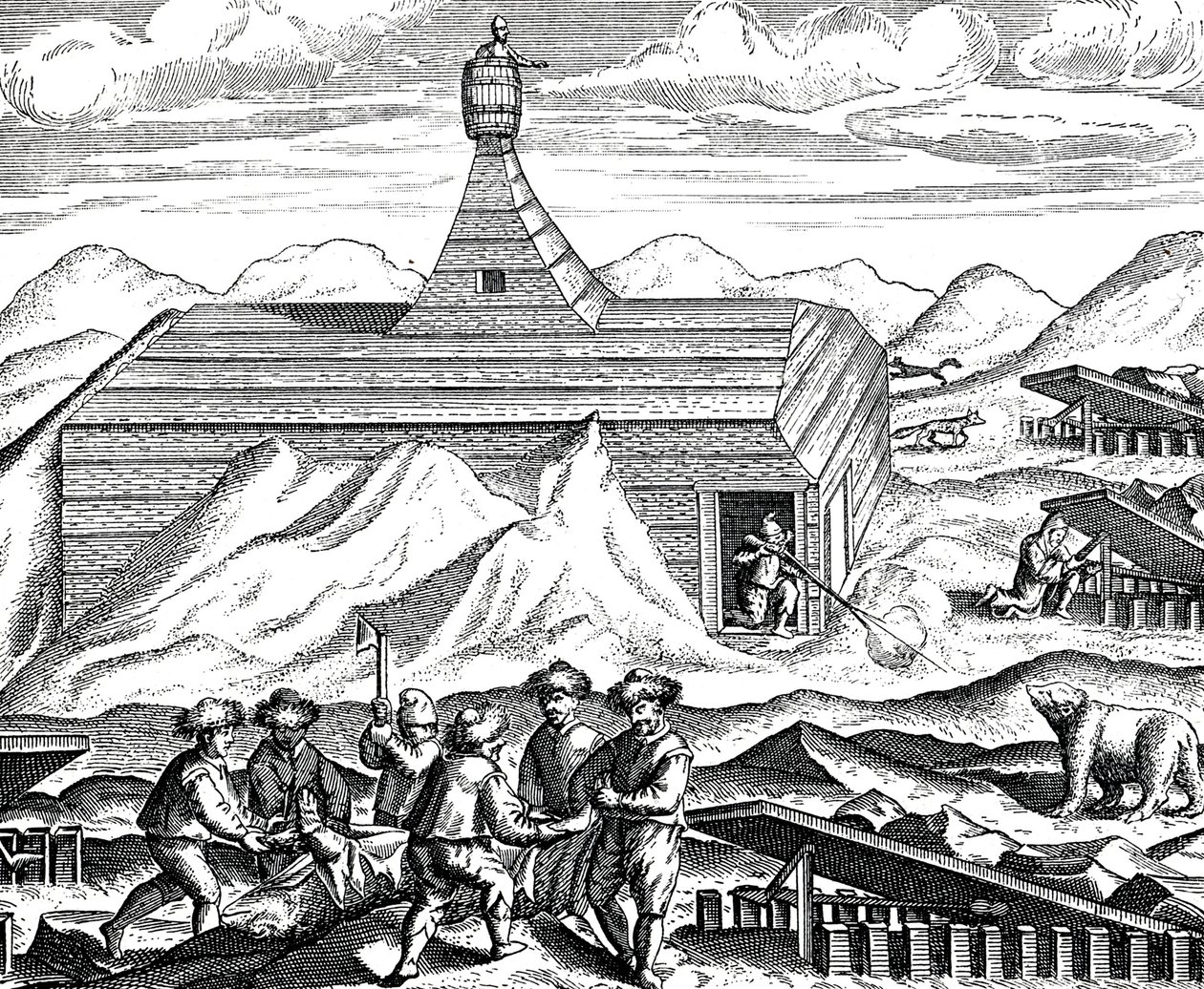 Cutting up a bear at North Pole by Theodor de Bry
