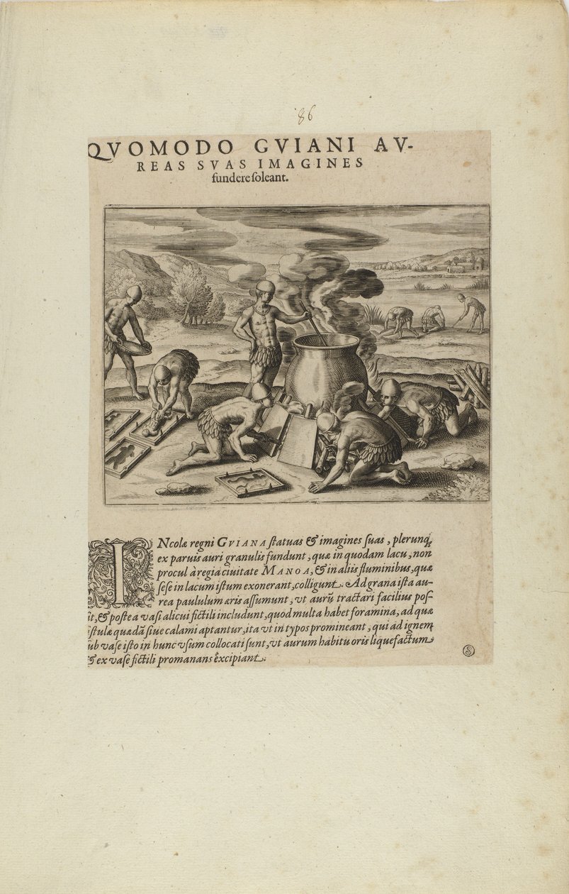 Quomodo Guiani Aureas Suas Imagines Fundere Soleant. (from book, Americae, parts seven and eight) by Theodor de Bry