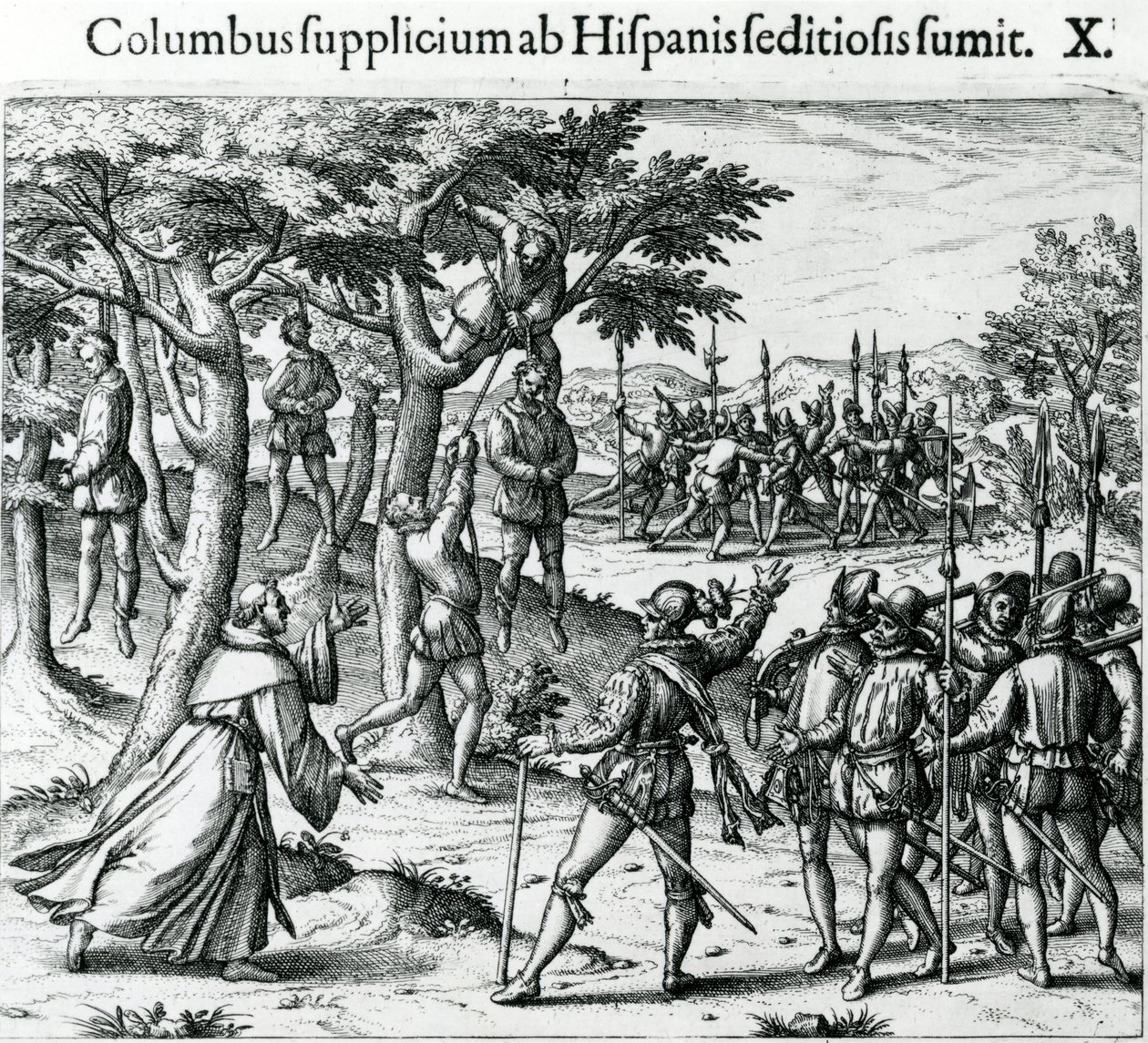 Sentence to Hanging of Some Men of Christopher Columbus in the New World by Theodor de Bry