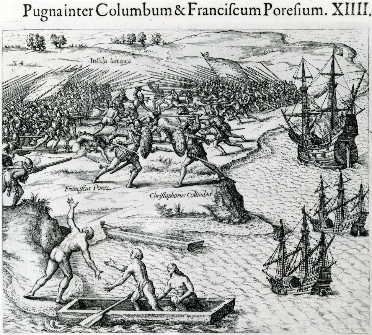 Battle in Jamaica between Christopher Columbus and Francisco Poraz, 1504, from 