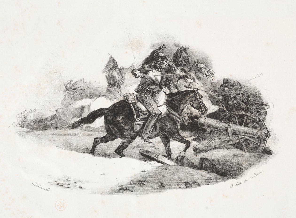 Cuirassiers charging an artillery battery by Theodore Gericault
