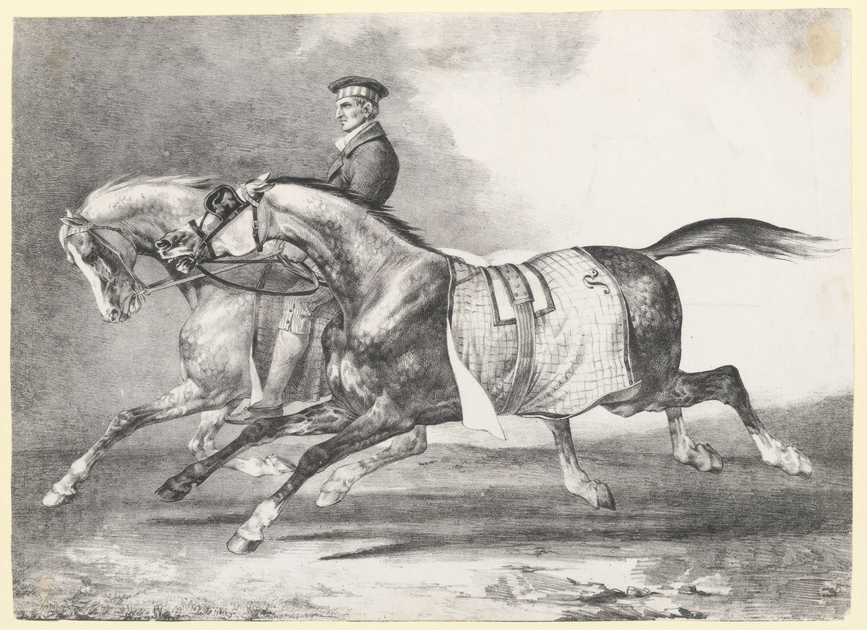 Two Dapple-Grays Being Exercised by Theodore Gericault