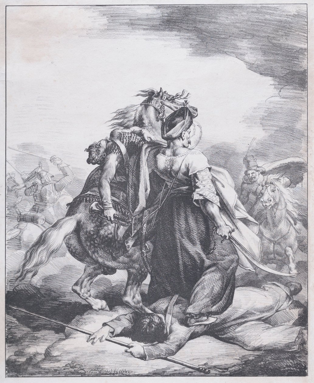 Mamluk Defending a Wounded Trumpeter by Theodore Gericault