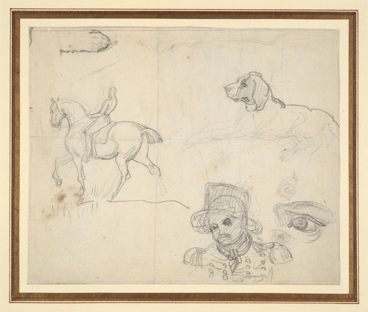 Page of Sketches (Equestrian, Dog, Soldier