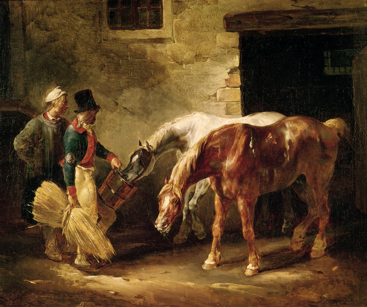 Two Post Horses at the Door of a Stable by Theodore Gericault