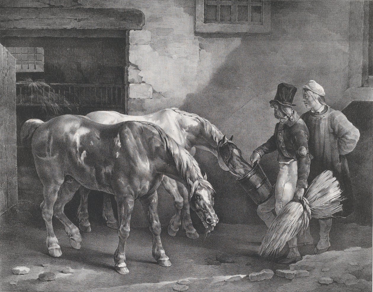 Two Post Horses at the Door of a Stable by Theodore Gericault
