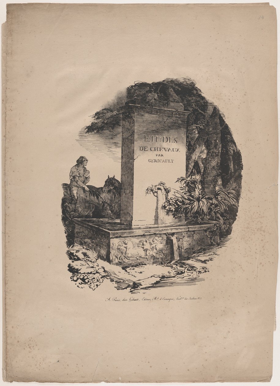 Watering Trough, Title Page of "Studies of Horses" by Theodore Gericault