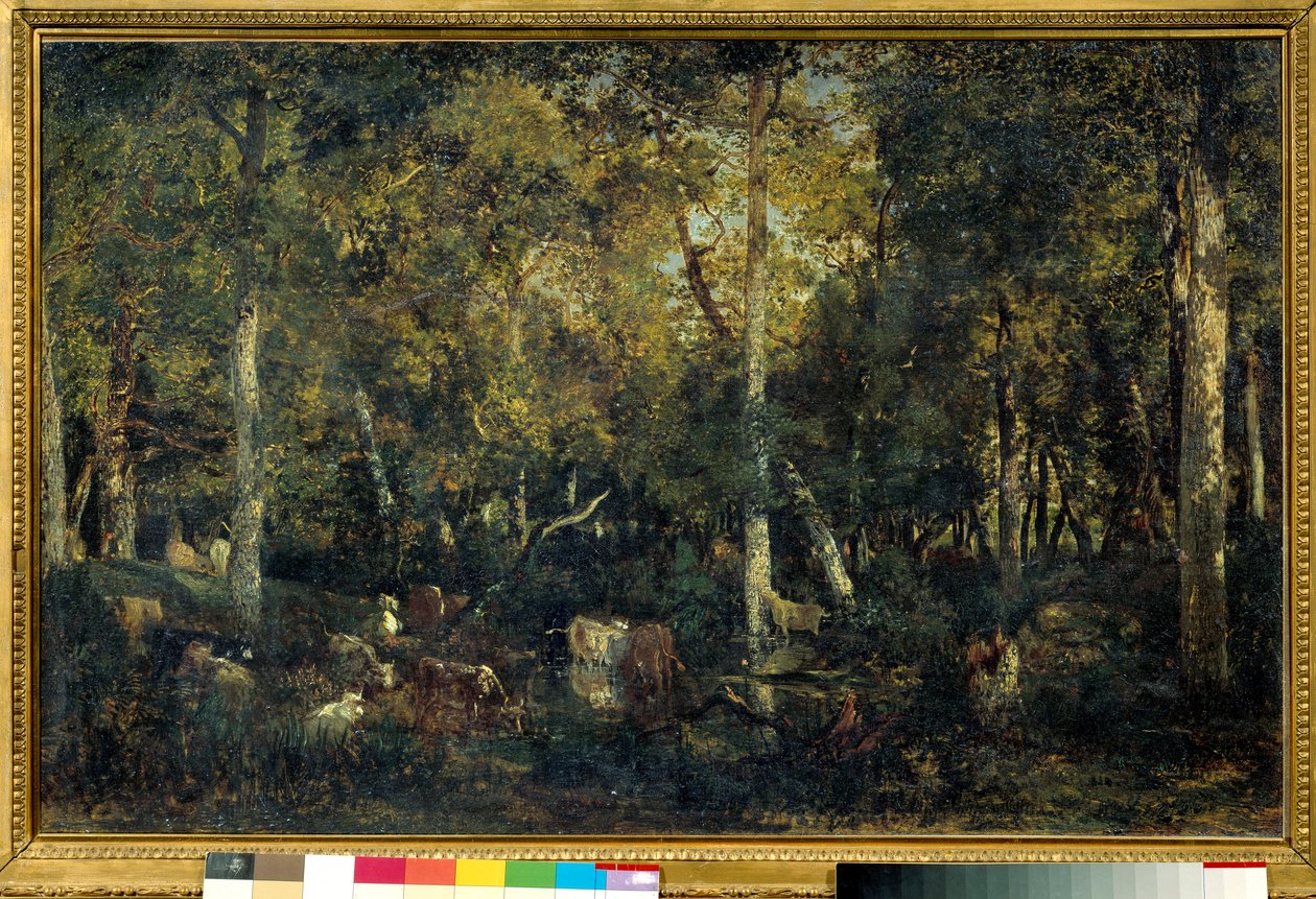 Interior of the forest called the Old Dormitory of Bas-Breau (Fontainebleau forest) by Pierre Etienne Theodore Rousseau