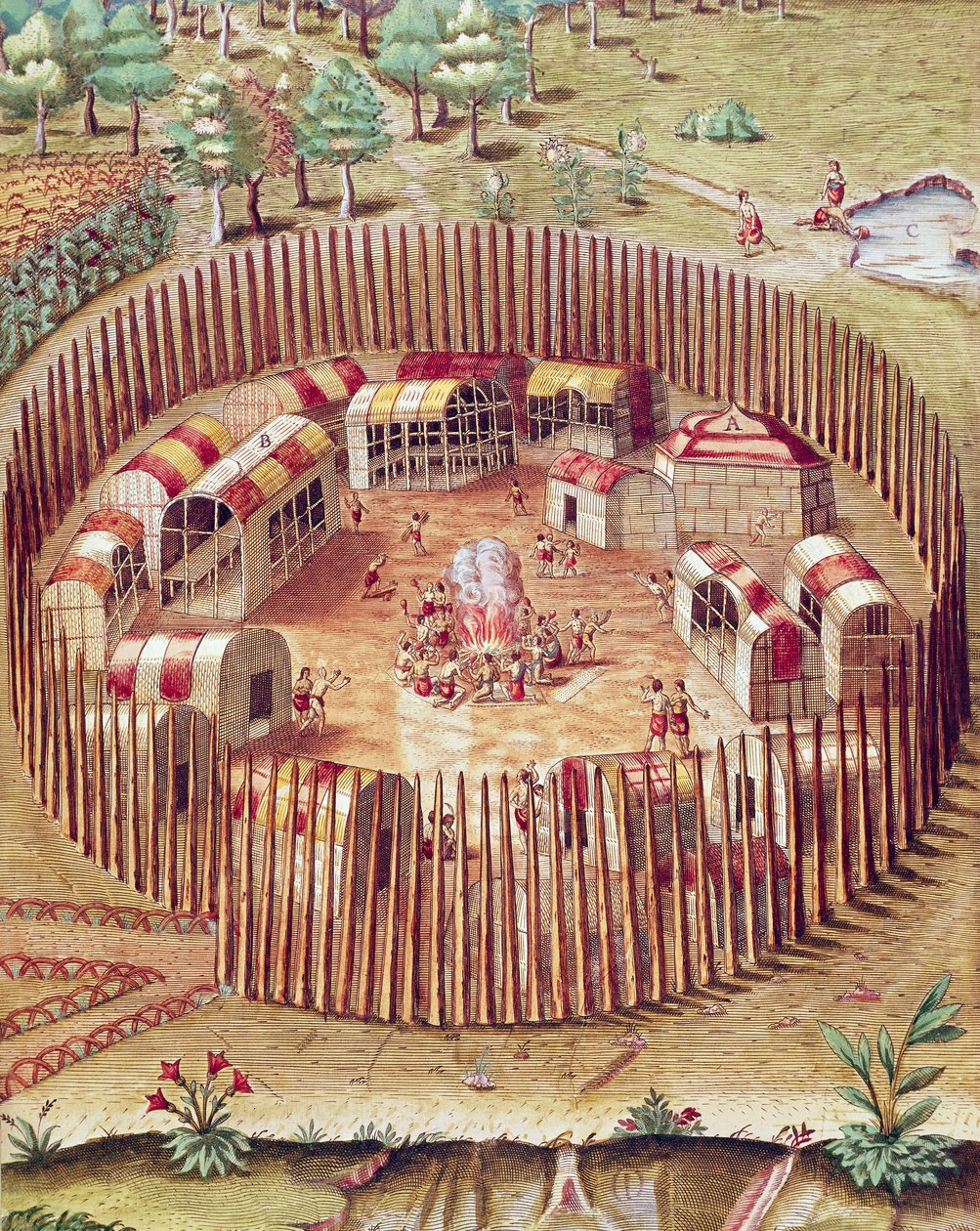 A Pomeiok Indian Fortified Village by Theodore de Bry