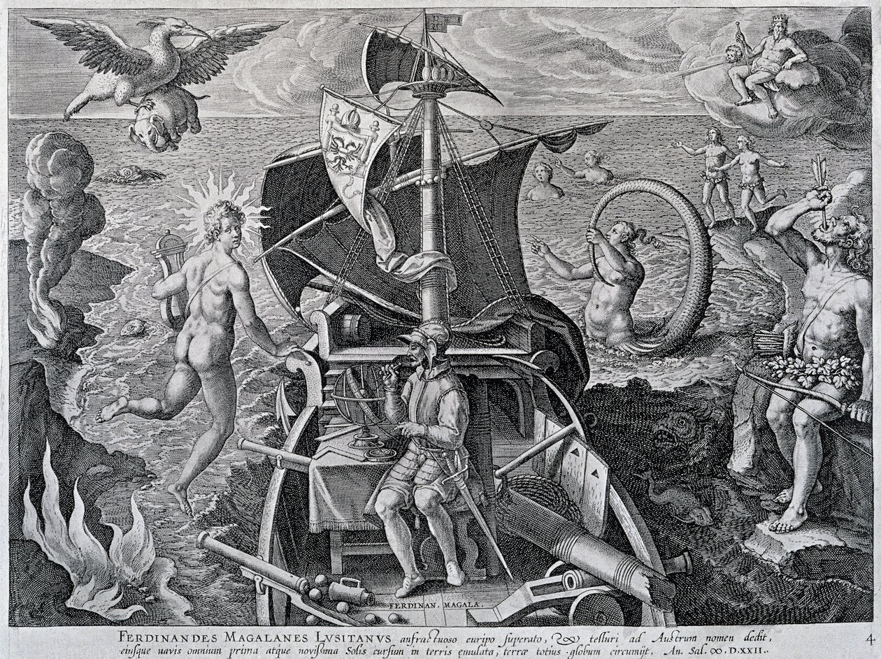 Allegory on the travels of Ferdinand Magellan by Theodore de Bry