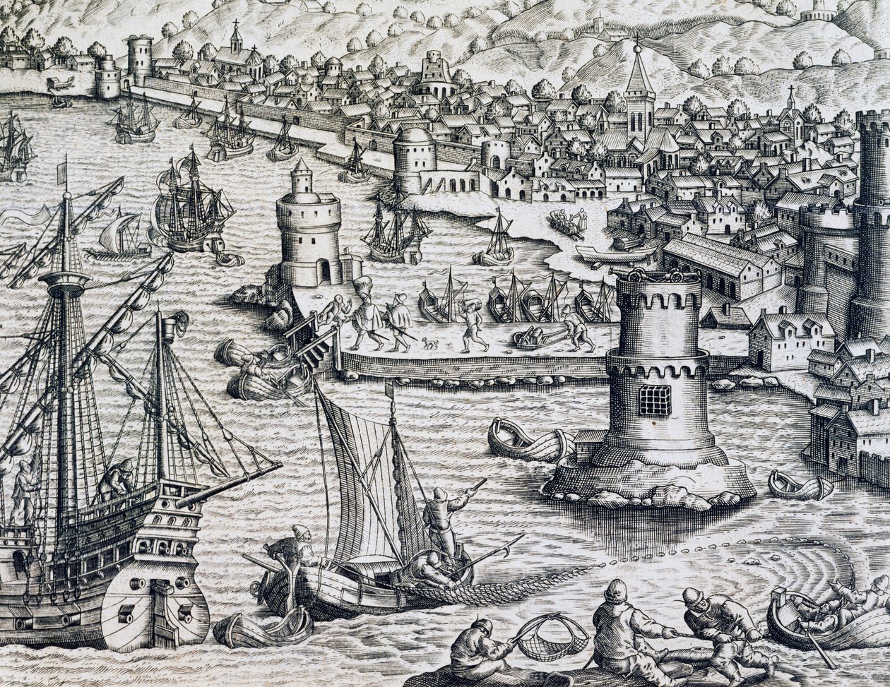 Arrival of Girolamo Benzoni in Port of La Palma, from Historia Americae by Theodore de Bry