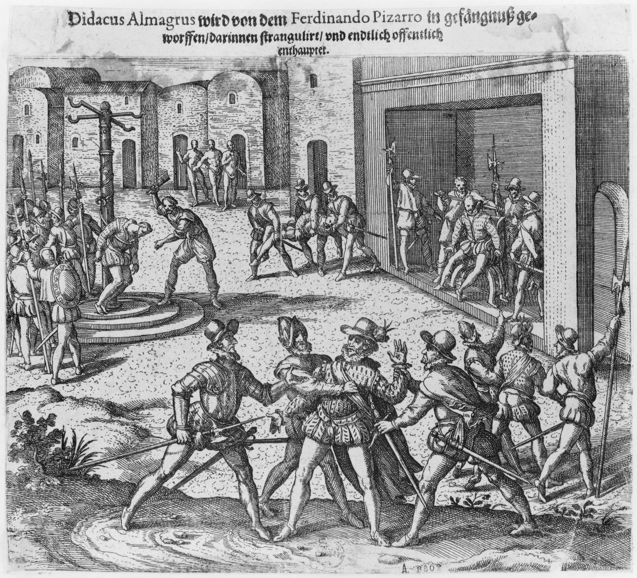 Capture, trial and execution of Diego de Almagro by order of Francisco Pizarro by Theodore de Bry
