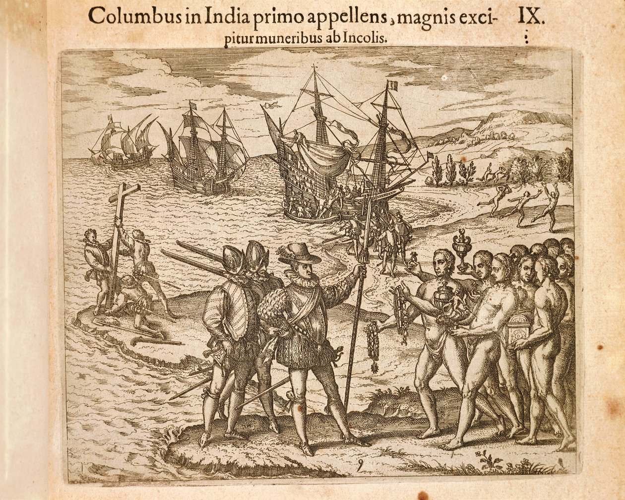 Christopher Columbus Landing on the Island of Guanahani (San Salvador) October 12 by Theodore de Bry