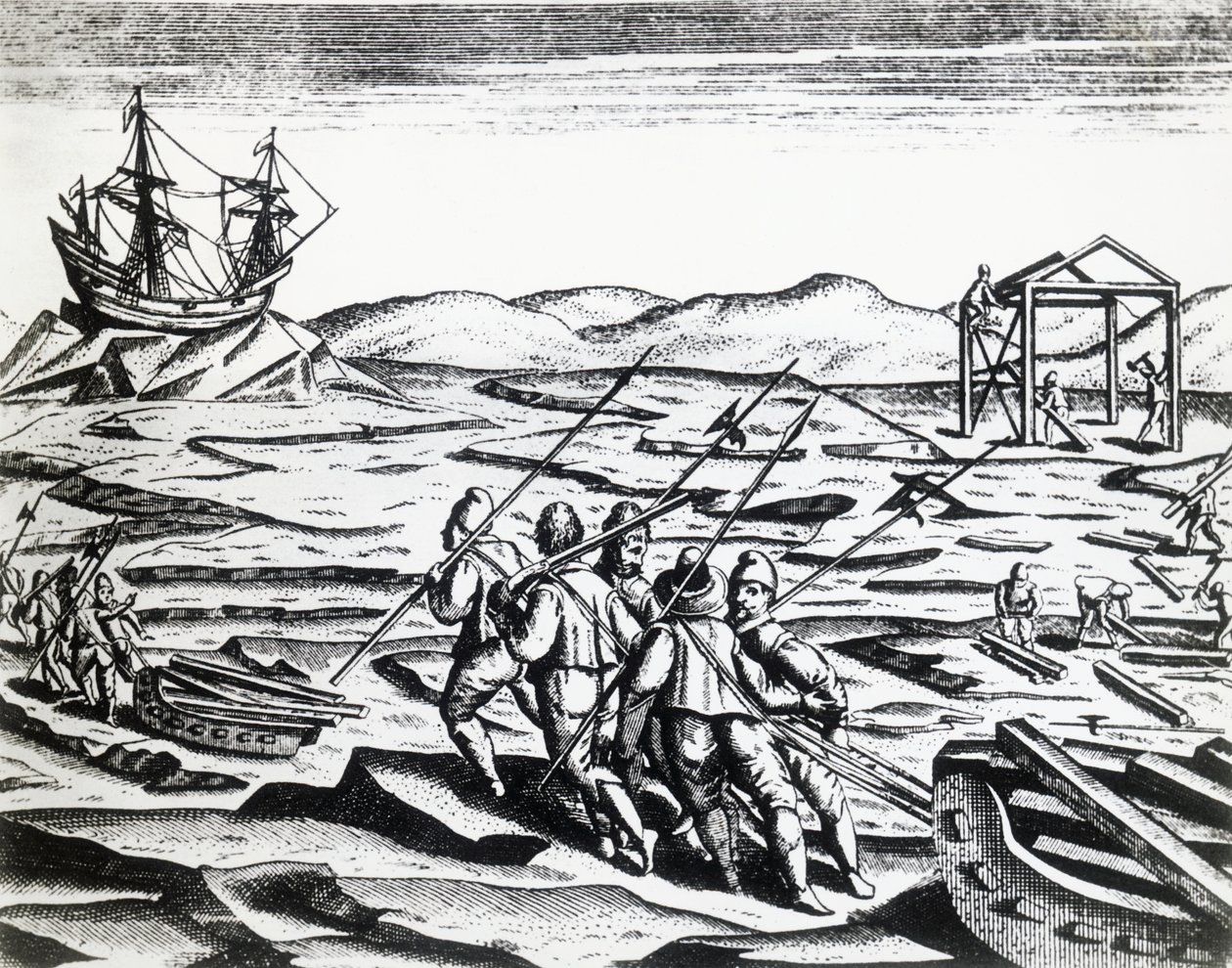 Expedition led by William Barents in search of Northeast Passage, from Peregrinationes, engraving by Theodore de Bry