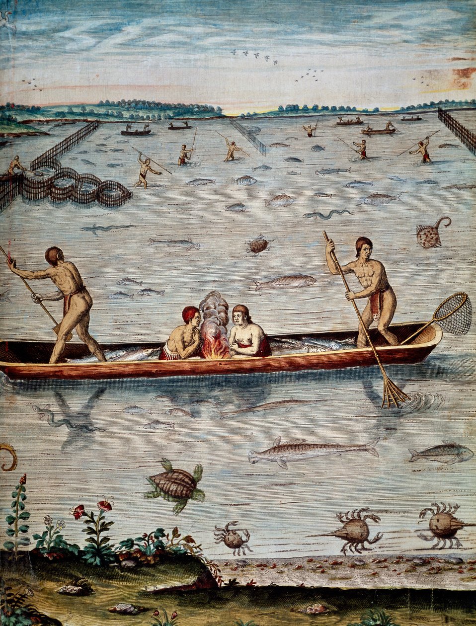 Fishing Techniques of the Natives in Virginia, from Admiranda Narratio by Theodore de Bry