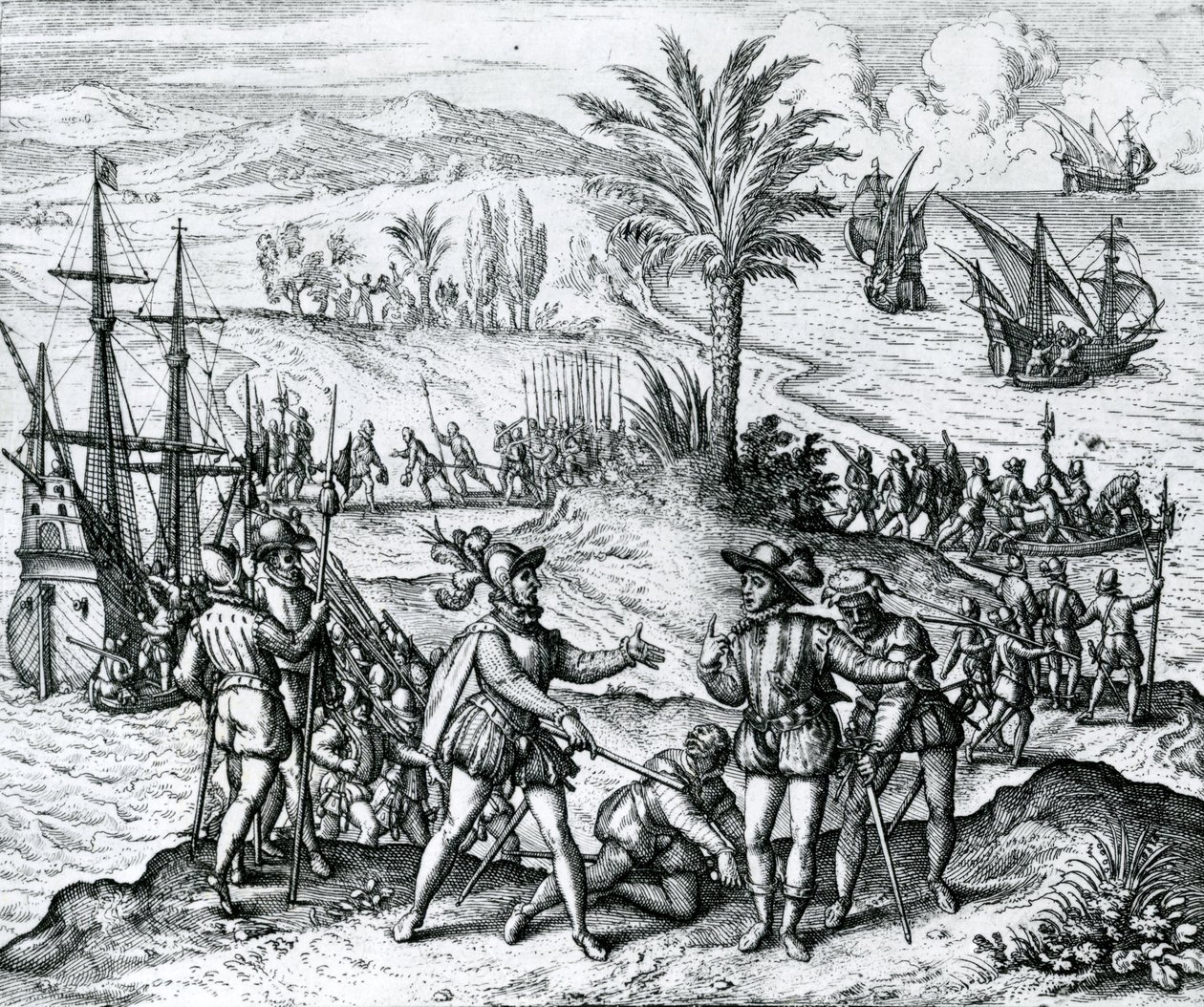 Francisco de Bobadilla Arriving as Governor and Arresting Christopher Columbus in Hispaniola, 1500 by Theodore de Bry