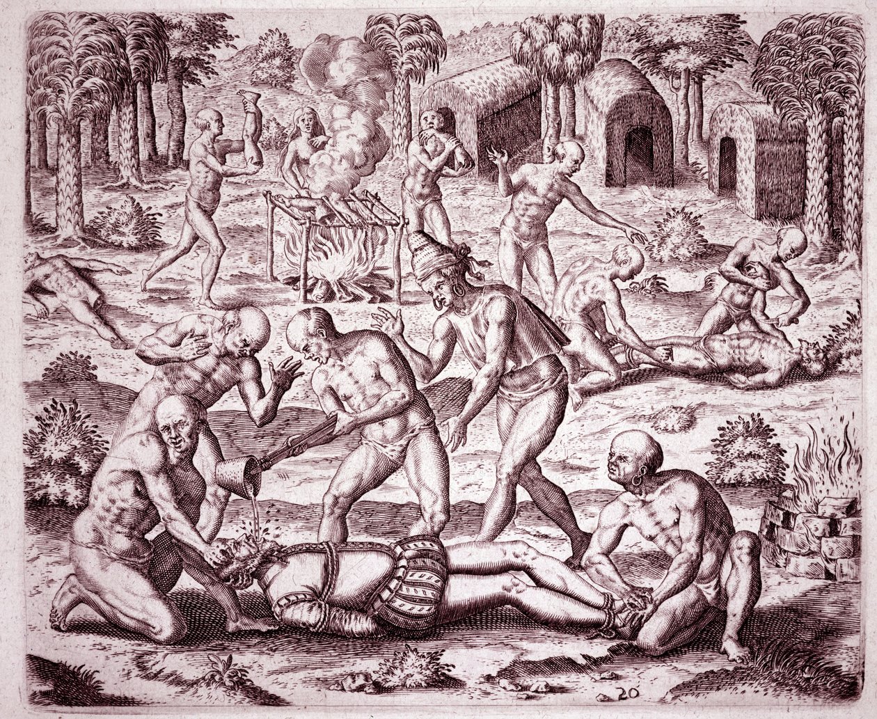 History of America: Tortures inflicted by the Indians on Spanish settlers by Theodore de Bry