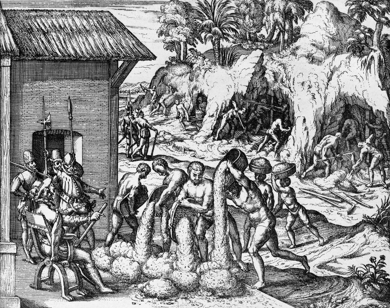 Mining for Minerals in Central and South America, engraving from Americae pars V, by Theodor de Bry by Theodore de Bry