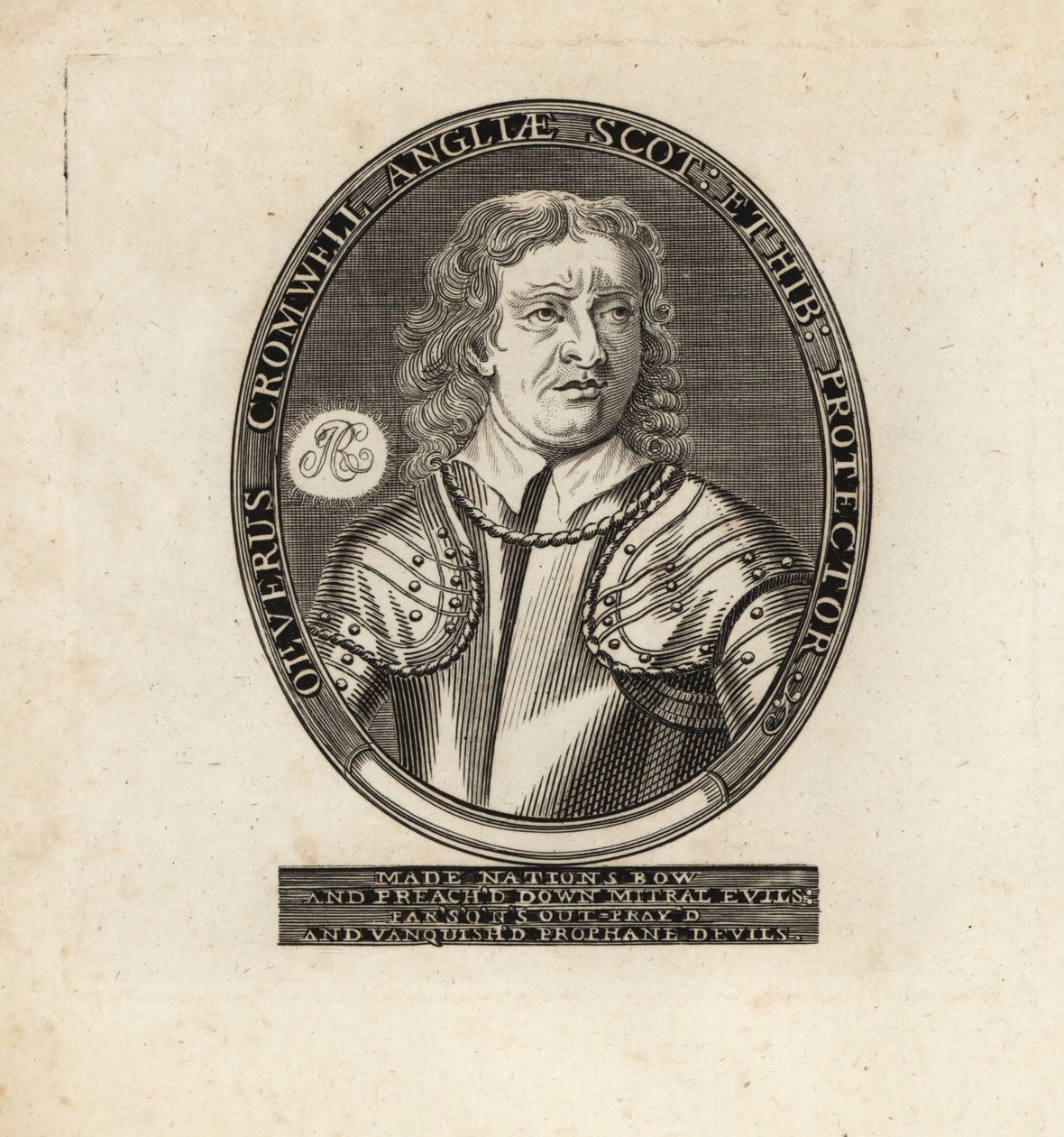 Oval portrait of Oliver Cromwell, Lord Protector by Theodore de Bry