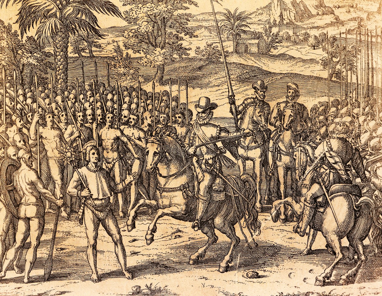 Pizarro Being Welcomed by the Natives by Theodore de Bry