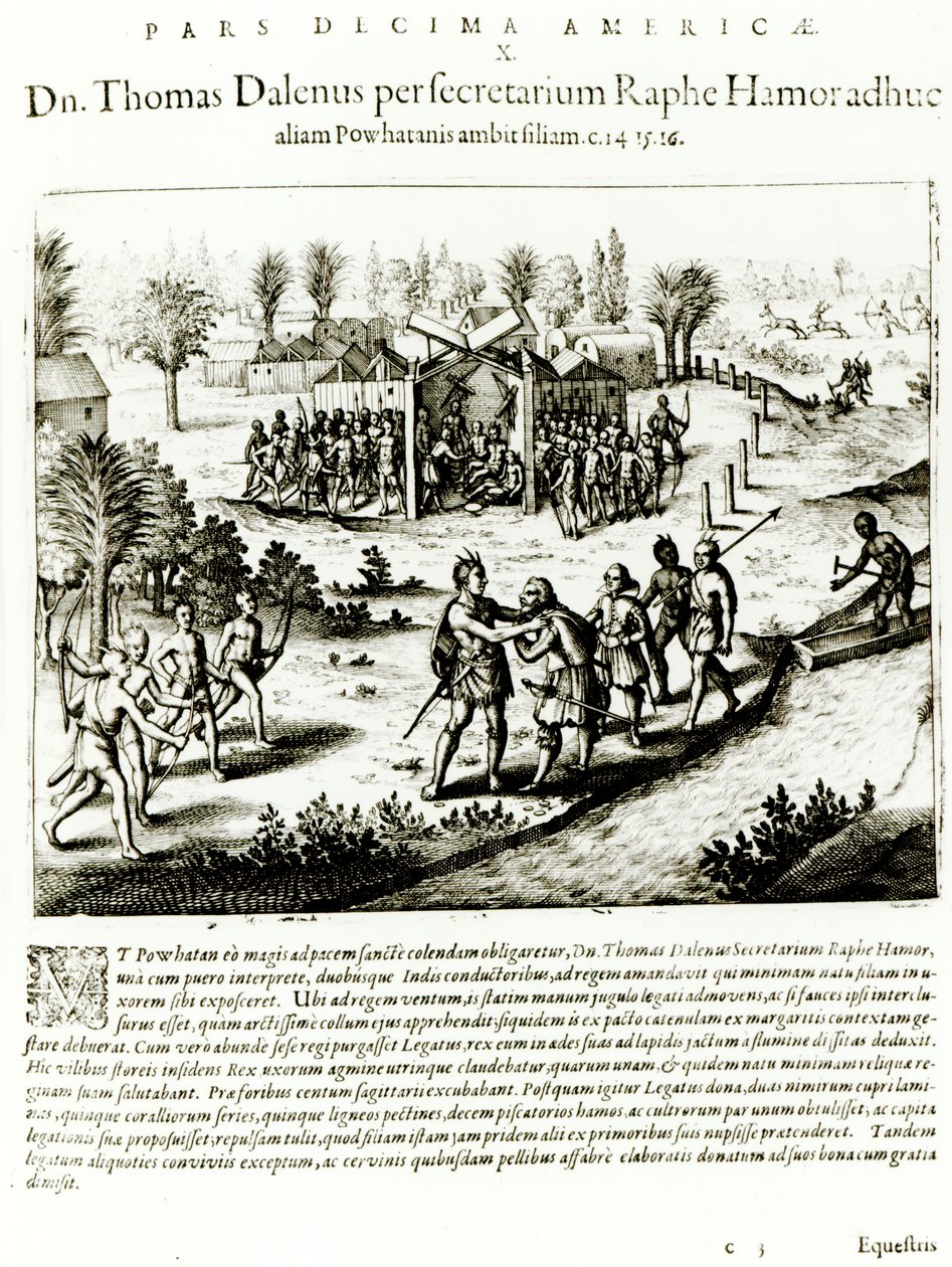 Ralph Hamor Visits Powhatan, 1619 by Theodore de Bry