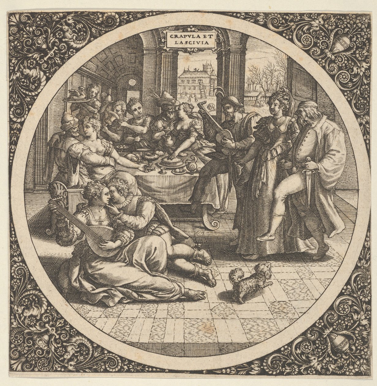 Scene with Galants at a Banquet in a Circle at Center by Theodore de Bry