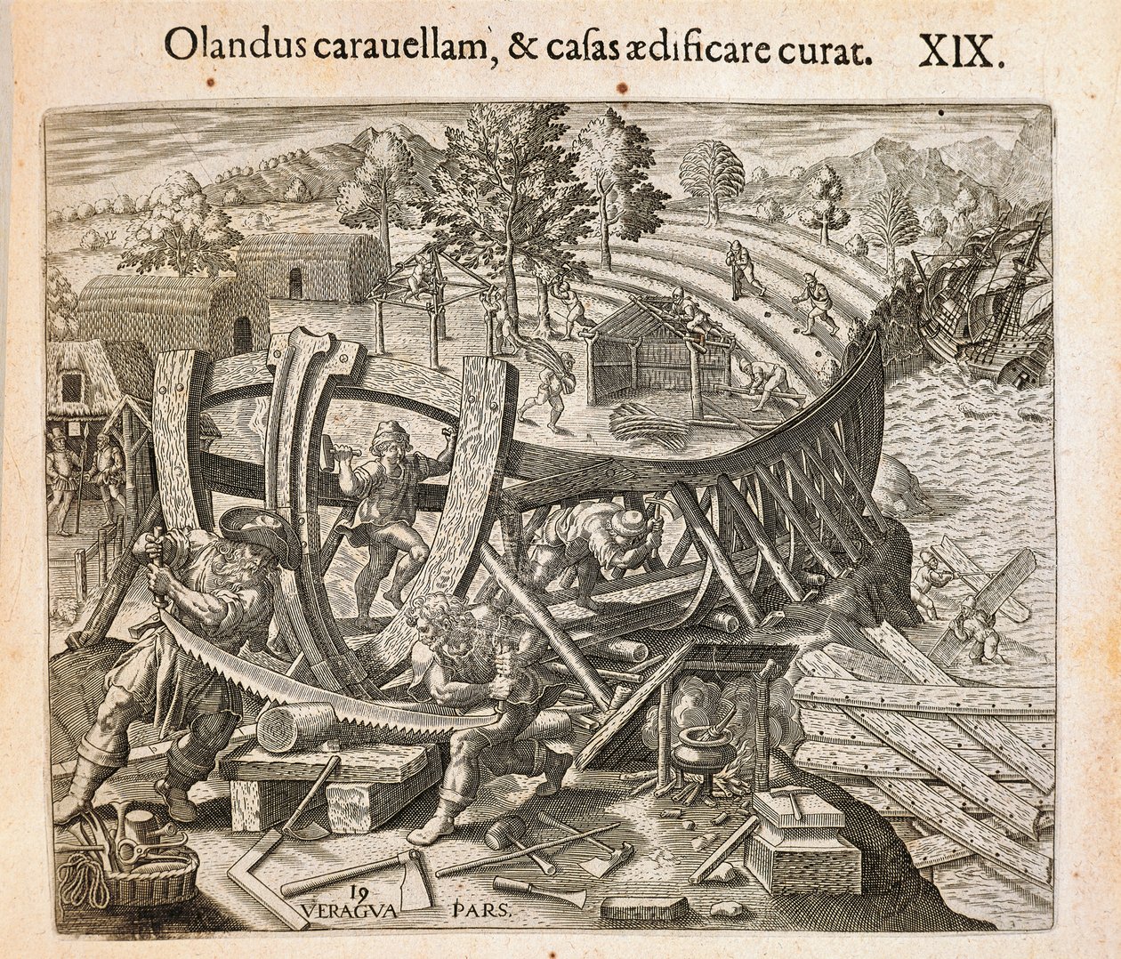 The Spaniards Building Their First Ship in the New World by Theodore de Bry