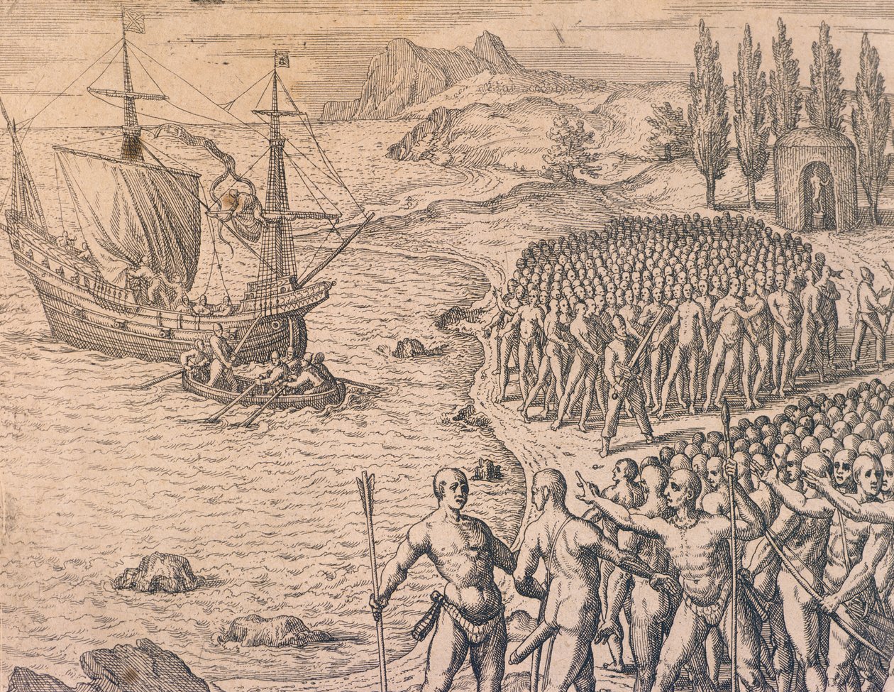 The arrival of the Portuguese in Peru by Theodore de Bry