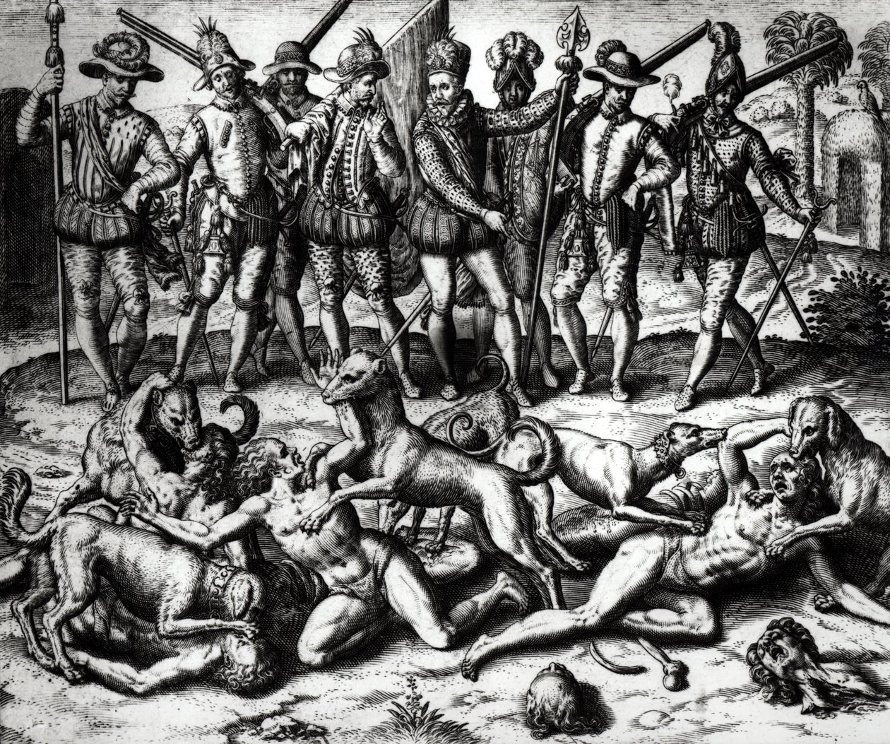 The Dogs of Vasco Nunez de Balboa Attacking the Indians by Theodore de Bry