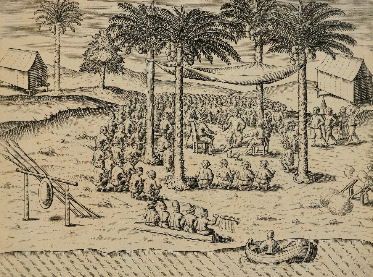 Welcome from Indigenous African Natives, Illustration from Indiae Orientalis by Antonio Pigafetta, by Theodore de Bry by Theodore de Bry