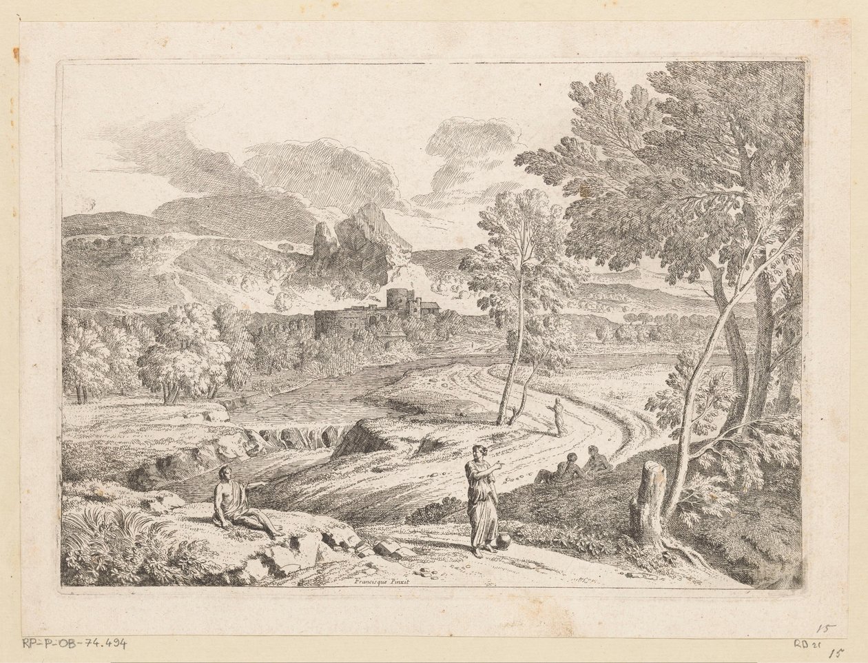 Arcadian Landscape with Figures Along a Path by a Stream by Théodore