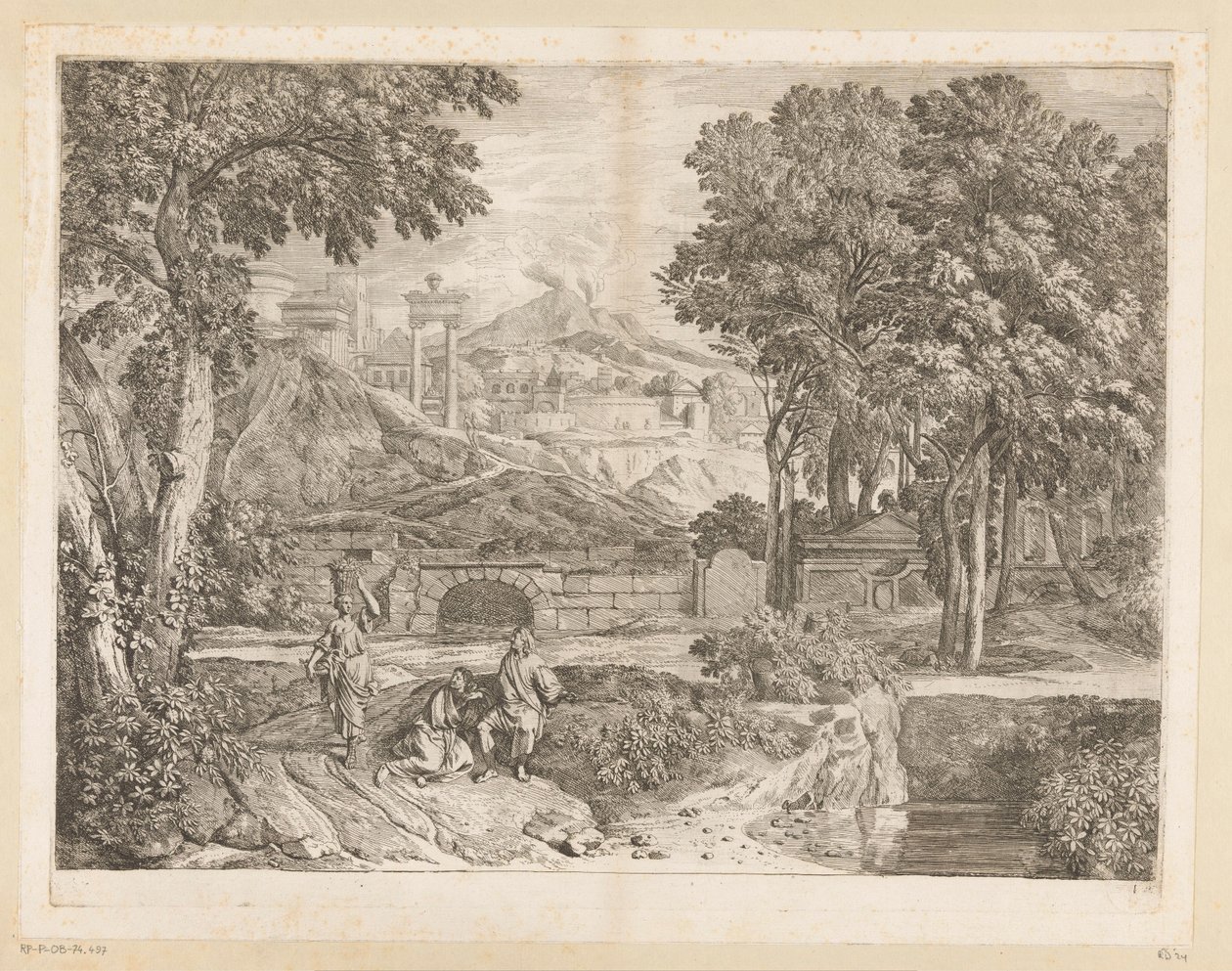 Arcadian Landscape with Two Men and a Fruit-Bearing Woman by Théodore