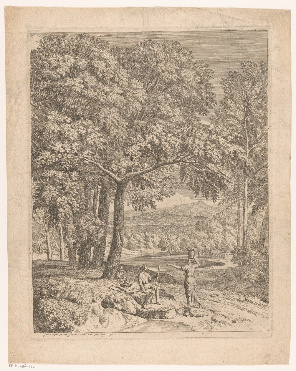 Arcadian Landscape with Two Men and a Basket-Carrying Woman by Théodore