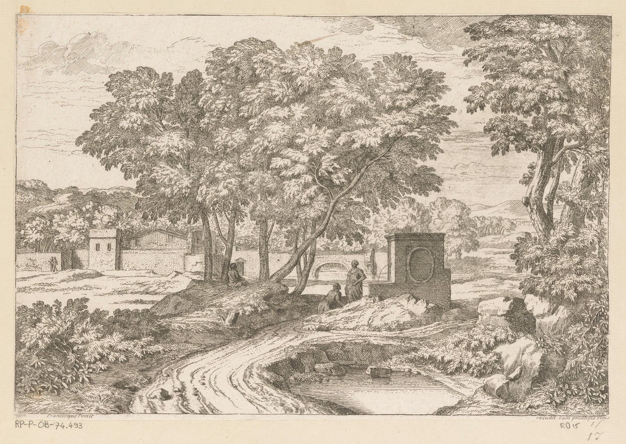 Arcadian Landscape with Two Women by a Fountain (Suite de Paysages) by Théodore