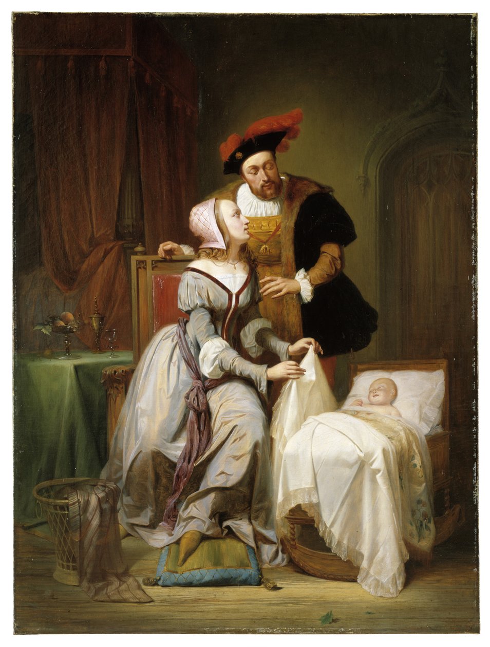 Emperor Charles and His Mistress Johanna Van der Gheynst at the Cradle of Their Daughter Margaret by Theodore Joseph Canneel