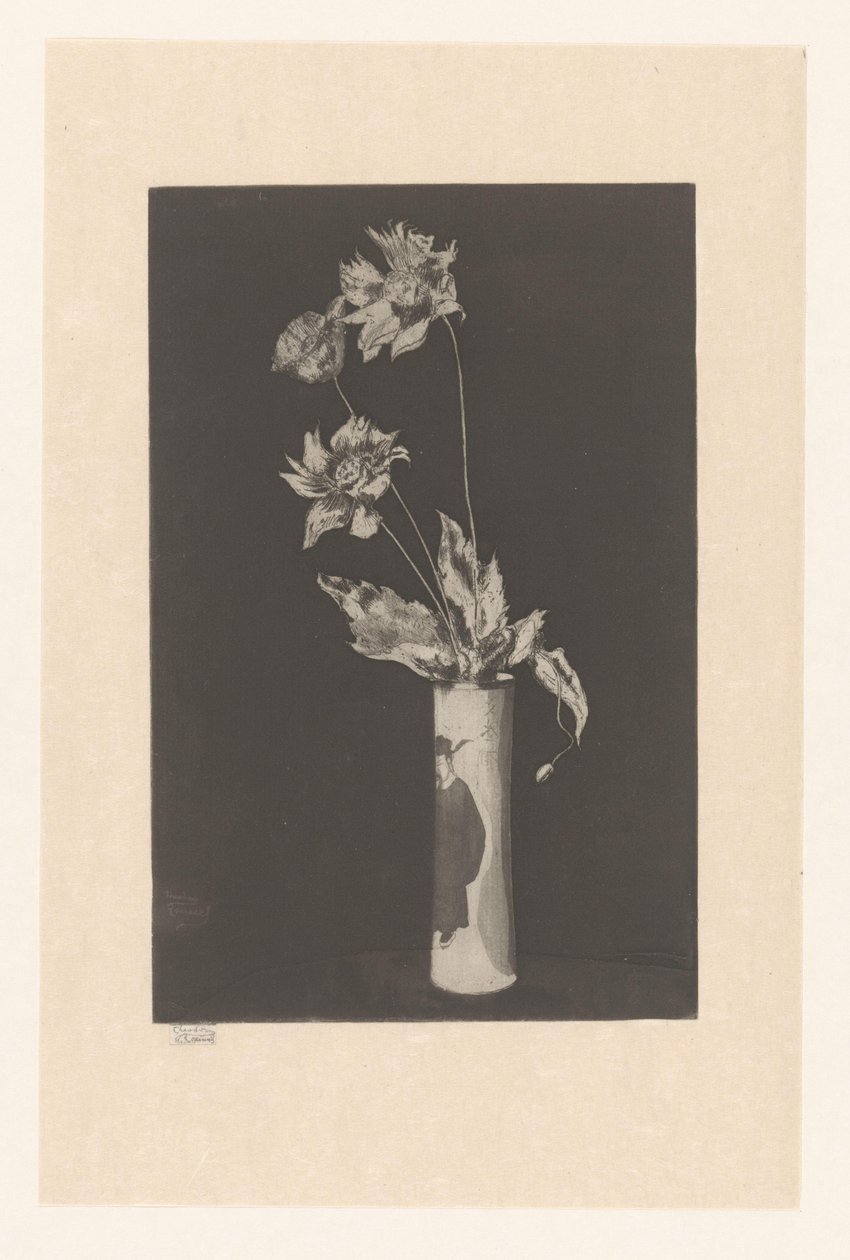 Flowers in a Vase with Chinese Motifs from La Chine by Théodore Roussel (signed by artist)