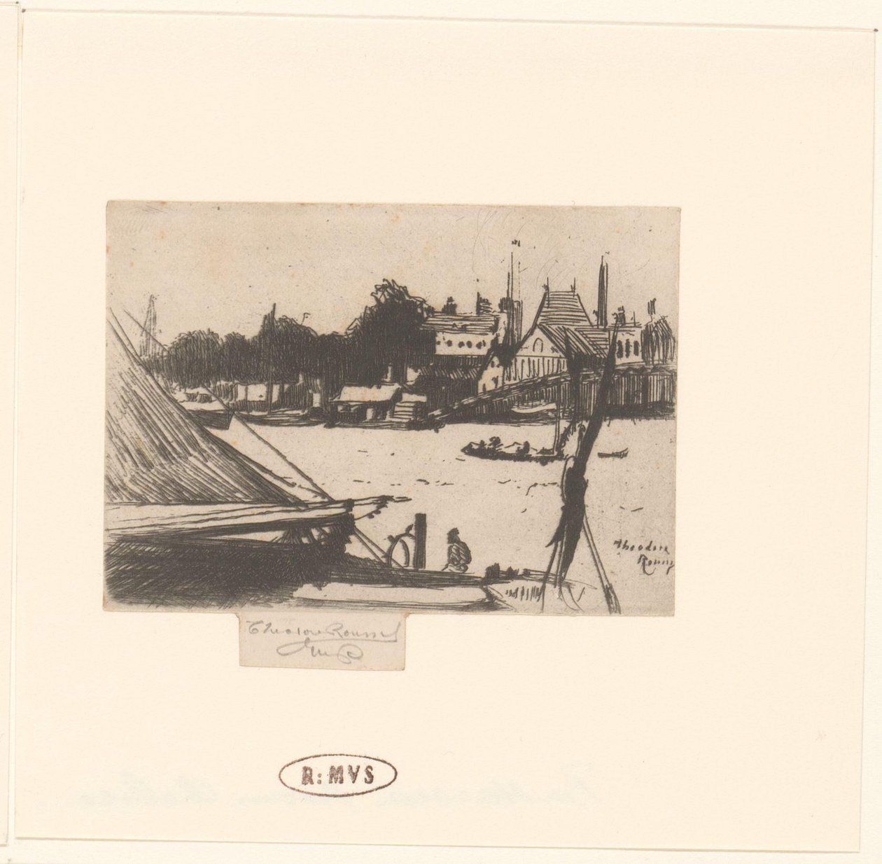View of River with Boats by Théodore Roussel (signed by artist)
